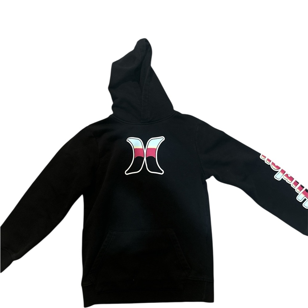 Hurley Hoodie Kids  Black M  Skull Pirate Island Logo Graphic Sleeve Surfwear